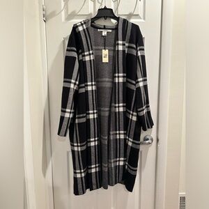 NWT Max Studio Plaid Open Front Long Knit Cardigan Size 3X